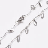Stainless Steel Leaf Charm Necklace Bar Necklace Lobster Silver 17.5" Z470
