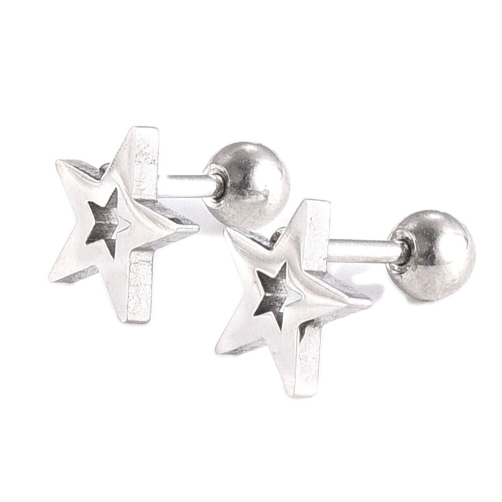 304 Stainless Steel Ear Plugs Ear Studs Star Silver 8.5x8.5x2mm  1mm Z348