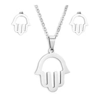 Religion Stainless Steel Set Pendant Necklace Earrings Hamsa Silver 17" A456