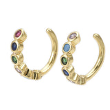 Brass Cubic Zirconia Cuff Earrings Gold Colorful 10.5x3mm  P633