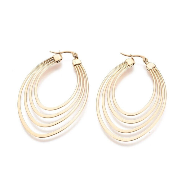 304 Stainless Steel Hoop Earrings Oval Gold 55x37x0.6mm  0.6mm P213