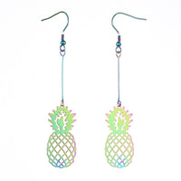 Stainless Steel Electroplated Dangle Earrings Pineapple Rainbow Purple 85mm P739