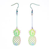 Stainless Steel Electroplated Dangle Earrings Pineapple Rainbow Purple 85mm P739