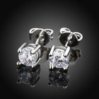 Platinum Earrings Stud AAA Zirconia Push Back Antiallergic  0.18" L162