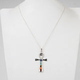 Platinum Plated Vintage Chakra Gemstone Cross Pendant Necklaces 18 inches Z656