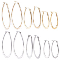Stainless Steel Hoop Earrings Yellow Gold Silver 1.2" to 2.4" Pin 0.7x1mm  P563