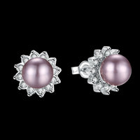 Platinum Plated Purple Fuchsia Earrings Stud Synthetic Pearl Push Back l165