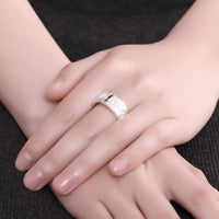 Sterling Silver Plated Band Fashion Ring AAA Zirconia Women B389