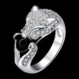 Platinum Plated Ring women's Animal Green Eye Black Panther AAA Zircon B531