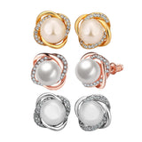 White Rose Gold Plated Pearl Zirconia Stud Earrings L69