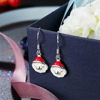 Silver Plated Enamel Dangle Earrings Christmas Santa Claus Silver 26x10mm P128