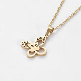 Stainless Steel Set Earring Pendant Necklace Butterfly Gold 18" P768