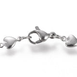 Stainless Steel Chain Bracelet Lobster Heart Silver 21.4cm(8-3/8 inches) Z116