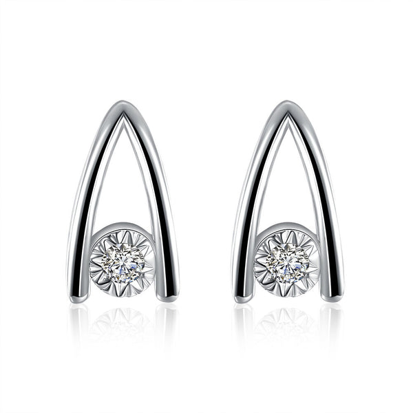 Sterling Silver Plated  Earrings Stud AAA Zirconia Push Back .36" L412