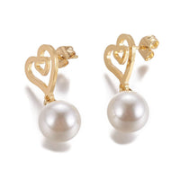 Stainless Steel Dangle Stud Earrings Pearl Heart Gold 28.5mm 0.8mm Z316