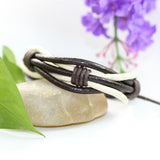 Genuine Leather Bracelet Men's  Unisex Braided Wrap Tribal Brown White H163