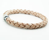 Men's Women's Braided Leather Stainless Steel Magnetic Clasp Bracelet Beige