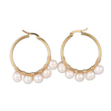 Hoop Earrings Natural Pearl Gold Plated Stainless Steel Hoop Gold White P364