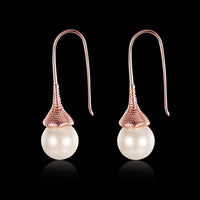 Rose Gold Plated  Earrings Threader Synthetic Pearl Fish Hook .48" L276