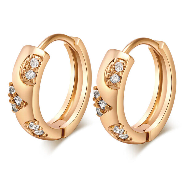 Gold Plated Ring Brass Rhinestone Huggie Hoop Earrings 15mm Z266