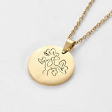 Stainless Steel Set Earring Pendant Necklace Flat Round Tree Gold 18" P766