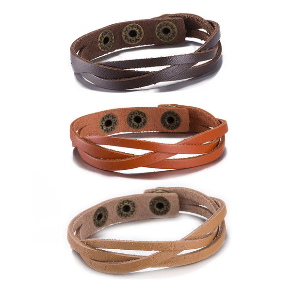 Leather Bracelet Beige  Orange Brown 8.5 Inches 13MM Push button L466