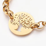 Stainless Steel Bracelet Lobster Tree Of Life Gold 9" Z83