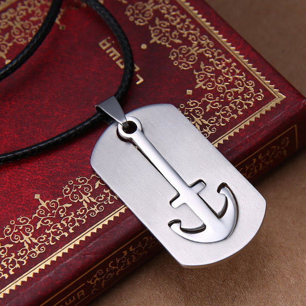 Mens Unisex Stainless Steel Leather Pendant Necklace Military Tag Anchor L6