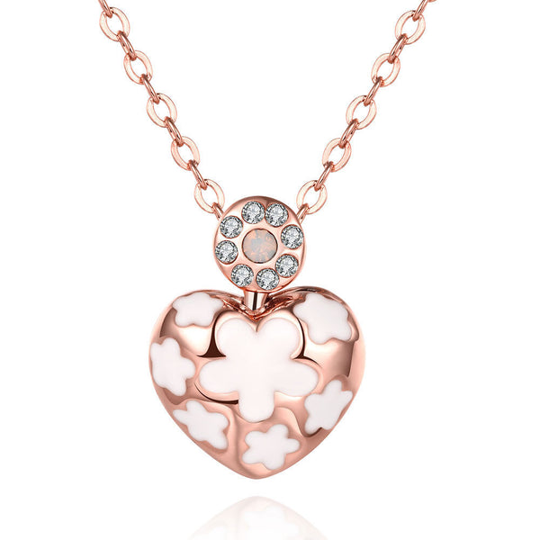 Rose Gold Plated Necklace Pendant Heart AAA Zirconia 19 Inches 1MM Lobster B166