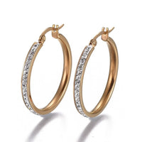 Stainless Steel Hoop Earrings Clay Rhinestone Ring Gold 36x34x3mm 0.6mm Z399