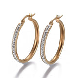Stainless Steel Hoop Earrings Clay Rhinestone Ring Gold 36x34x3mm 0.6mm Z399