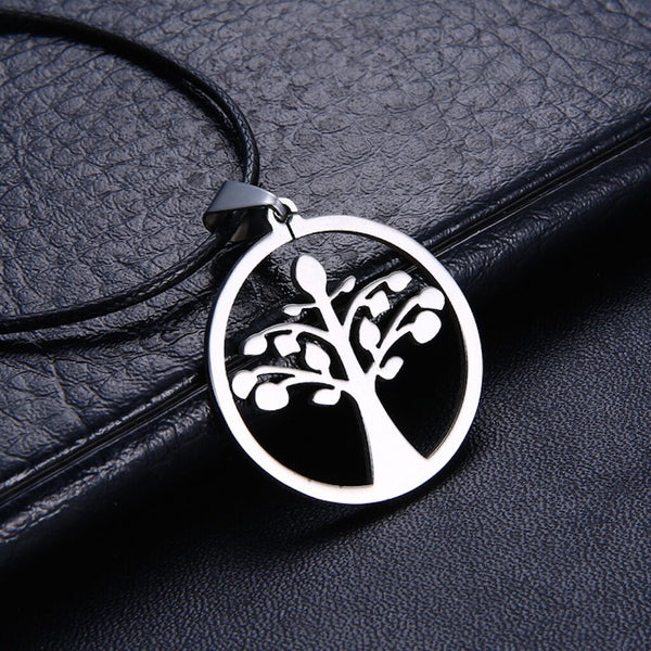 Mens Unisex Stainless Steel Leather Necklace Pendant Tree Of Life Good Luck L10