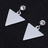 Stainless Steel Dangle Stud Earrings Zirconia Triangle Silver 20.5~22mm  Z382