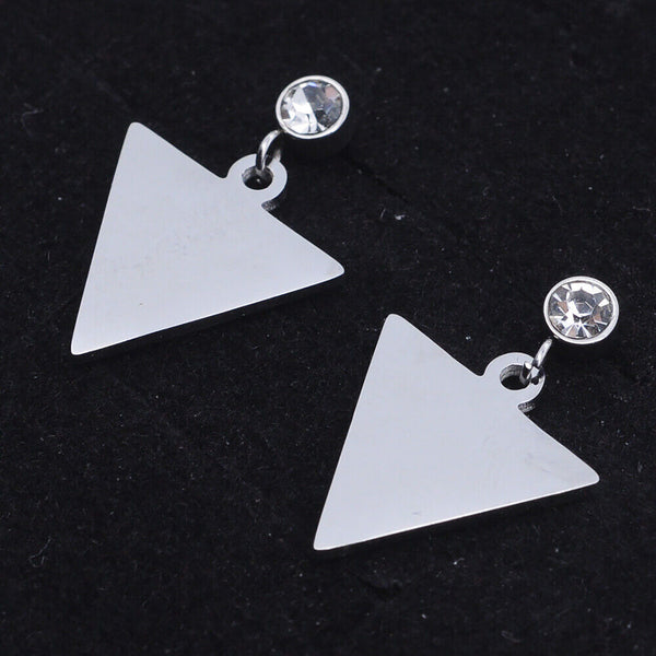 Stainless Steel Dangle Stud Earrings Zirconia Triangle Silver 20.5~22mm  Z382