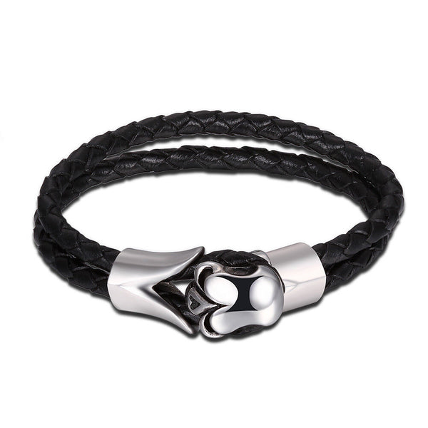 Stainless Steel Leather Bracelet 8 Inches 14.4MM Hook L347