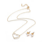 304 Stainless Steel Set Zirconia Necklace Stud Earrings Gold 18.7" P716