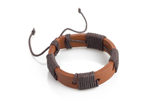 Genuine Leather Handmade Bracelet Mens  Unisex  Wrap Tribal Brown  H95