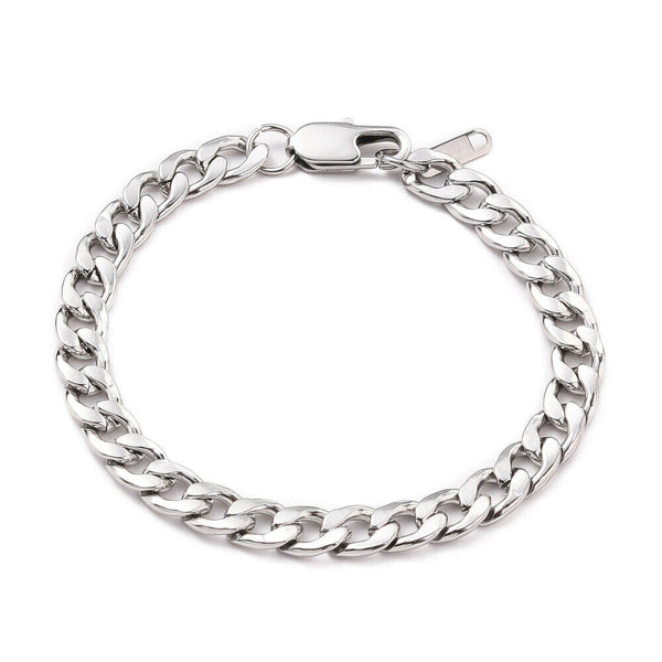 Vacuum Plating Stainless Steel Cuban Bracelet Lobster Clasp Silver Z164