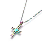 Stainless Steel Set Stud Earring Pendant Necklace Cross Heart 18" 10x7.5mm P5