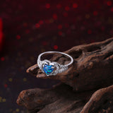 Platinum Plated Ring Womens Halo Heart AAA Zirconia Opal Stone Blue B516