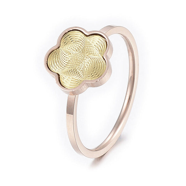 304 Stainless Steel Rings Flower Gold Rose Gold Size 7 17mm Z724