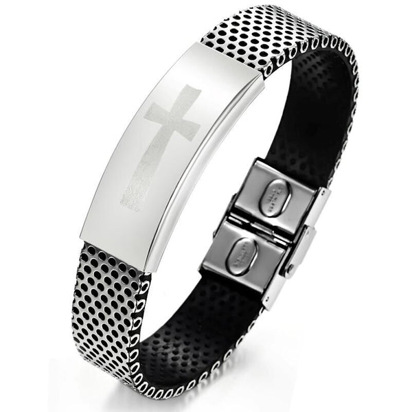 Unisex Men Women's Stainless Steel Black Rubber Bracelet 8" G11