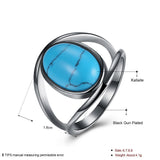 Platinum Black Gunmetal Plated Ring Womens Kallaite Stone Blue B496-2