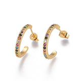 Micro Pave Cubic Zirconia Stud Earrings Hoop Earrings Gold 18x23x2mm 0.7mm Z398