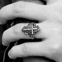 Stainless Steel  Antique Gothic Biker Tribal Ring Black Men's Unisex Cross B172