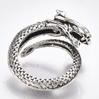 Alloy Cuff Ring Wide B Ring Dragon Antique Silver Size 9 Adjustable 19.5mm P451