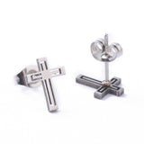 Stainless Steel Set Pendant Necklace Stud Earrings Lobster Cross Silver 17" A463