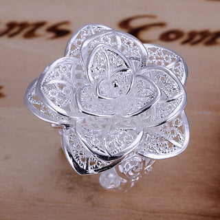 Sterling Silver Plated Zirconia Rose Flower Band Ring Size 8 B138