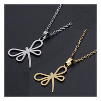 Stainless Steel Pendant Necklace Lobster Clasp Dragonfly Gold 17.71" 1.5mm P90