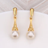 Gold Pearl Stud Drop Earrings L84